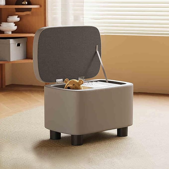 Modern Minimalist Storage Ottoman – Small Entryway Shoe-Changing Stool – Round Sofa Footrest & Bedroom Storage Chest (Orange/Gray)