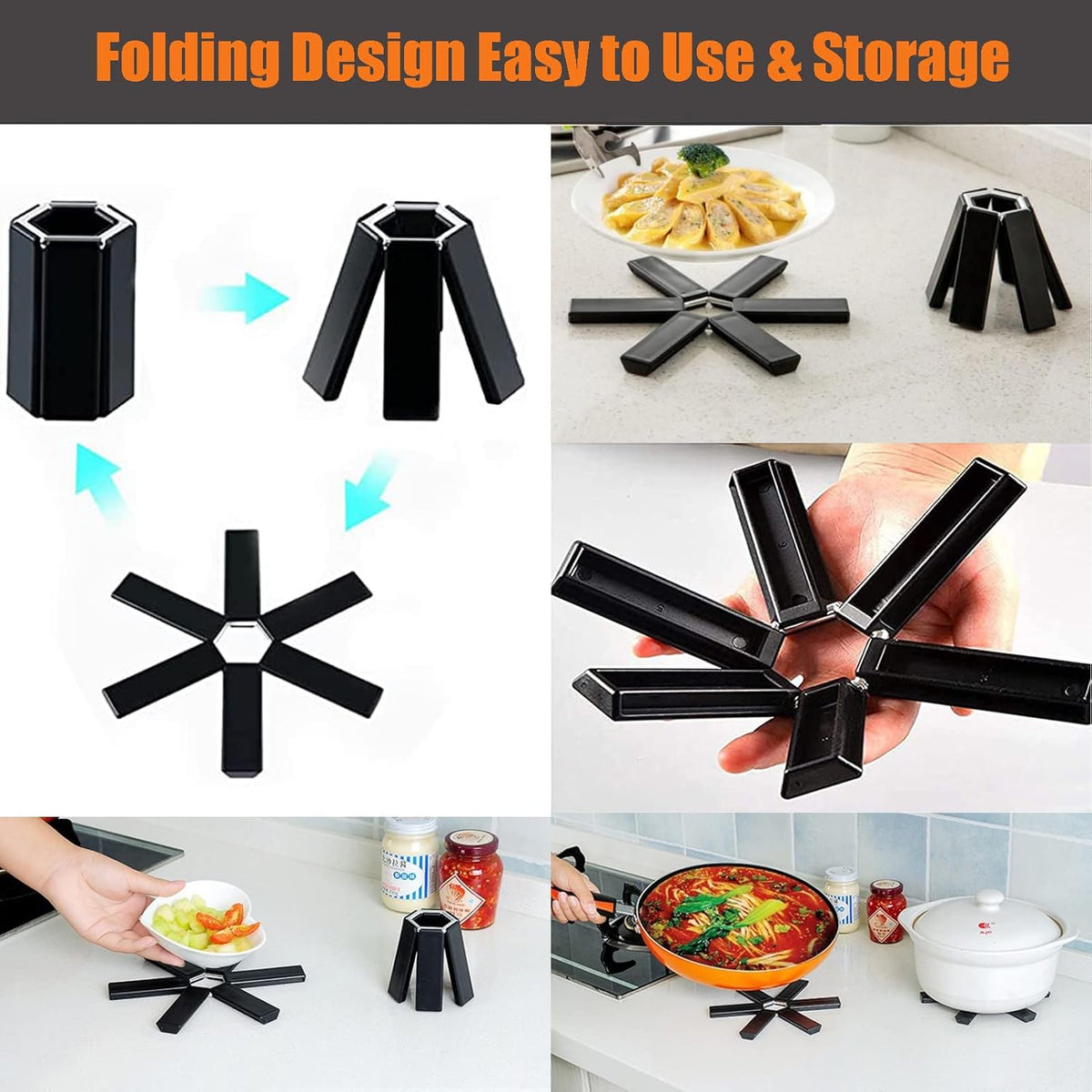1 PIÈCE Tapis de protection thermique pliable créatif pour casseroles | Dessous-de-plat portables antidérapants extensibles | Sous-verres compacts et porte-plats pour plats chauds
