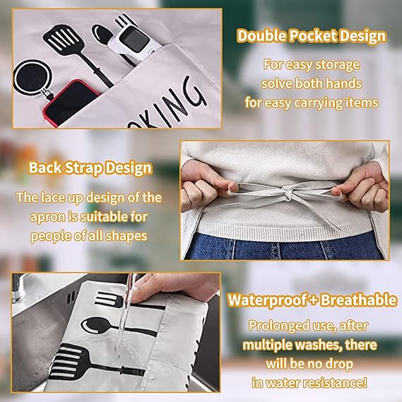 Tablier de cuisine imperméable et résistant à l'huile avec serviettes latérales essuie-mains – Tablier de travail universel sans manches pour la cuisine et le nettoyage à domicile