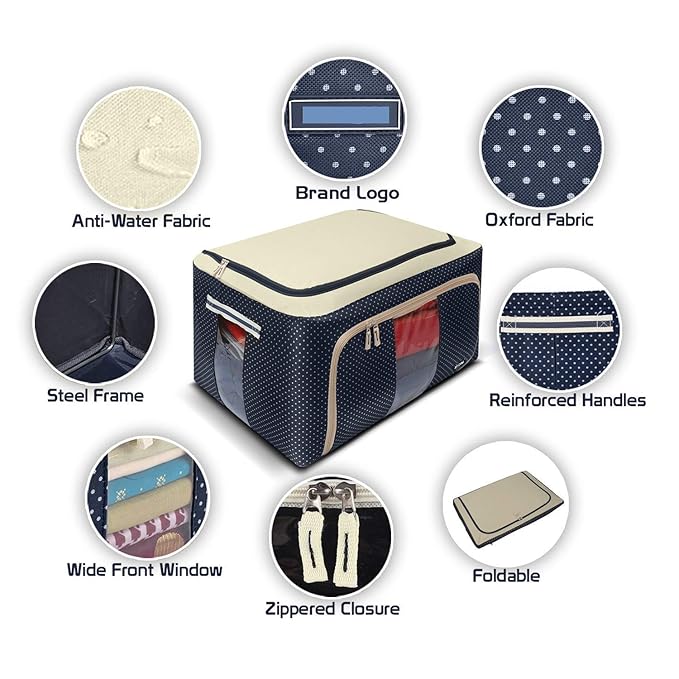 66L Foldable Clothes Storage Organizer Box with Transparent Window – Steel Frame Saree, Blanket & Wardrobe Storage Bag