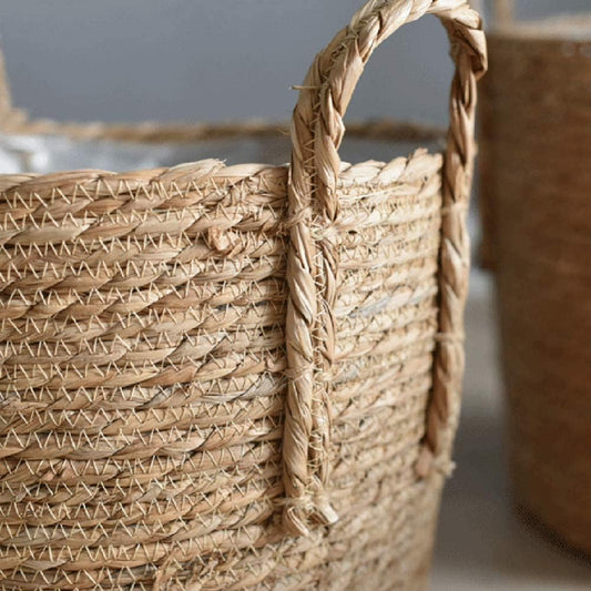 (30*27cm) Nordic Extra Large Straw Flower Pot – Hand-Woven Seaweed Storage Basket – Indoor Floor Plant Basket for Potted Greenery & Home Organization