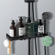 Wall-Mounted Shower Caddy – Over-The-Shower Shelf Organizer – Rustproof Floating Bathroom Hanger for Shampoo, Soap, and Grooming Essentials (Black/White)