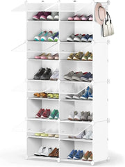 YIHATA 2 x 8-Tier Shoe Rack for Up to 32 Pairs – Dustproof White Shoe Storage Cabinet for Hallway, Bedroom & Entryway