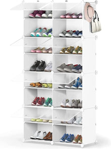 YIHATA 2 x 8-Tier Shoe Rack for Up to 32 Pairs – Dustproof White Shoe Storage Cabinet for Hallway, Bedroom & Entryway