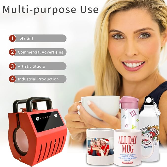 ANYTHLY Portable Mug Heat Press Machine 220V UK Plug – Sublimation Heat Transfer Press for 10–15 oz Mugs, Latte Cups & Tumblers
