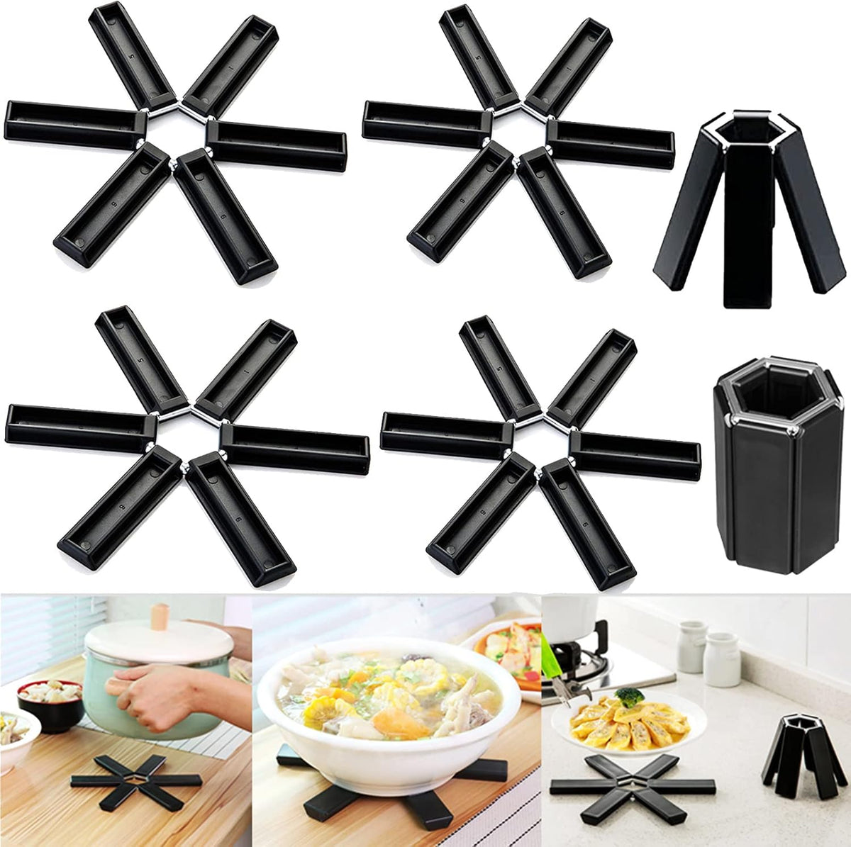 1 PIÈCE Tapis de protection thermique pliable créatif pour casseroles | Dessous-de-plat portables antidérapants extensibles | Sous-verres compacts et porte-plats pour plats chauds