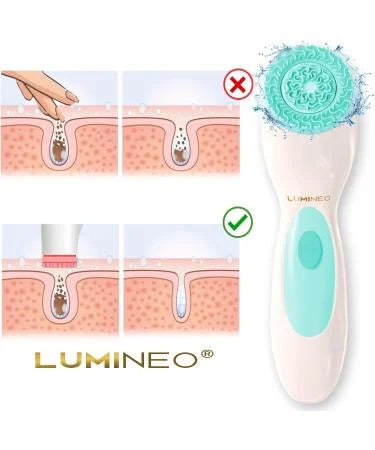 Lumineo Electric Facial Cleansing Brush with 3 Silicone Heads & Cleansing Gel – USB Rechargeable