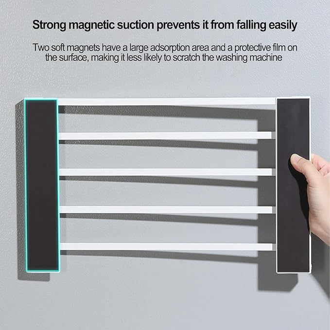 Étagère latérale magnétique en métal pour machine à laver – Séchoir à linge pliable peu encombrant, étagère de rangement temporaire sans perçage pour la buanderie et la salle de bain