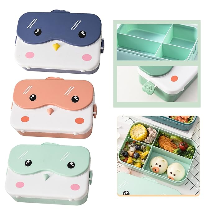 Boîte à bento portable – 4 compartiments, passe au micro-ondes, multi-usage pour pique-nique et bureau – Aqua