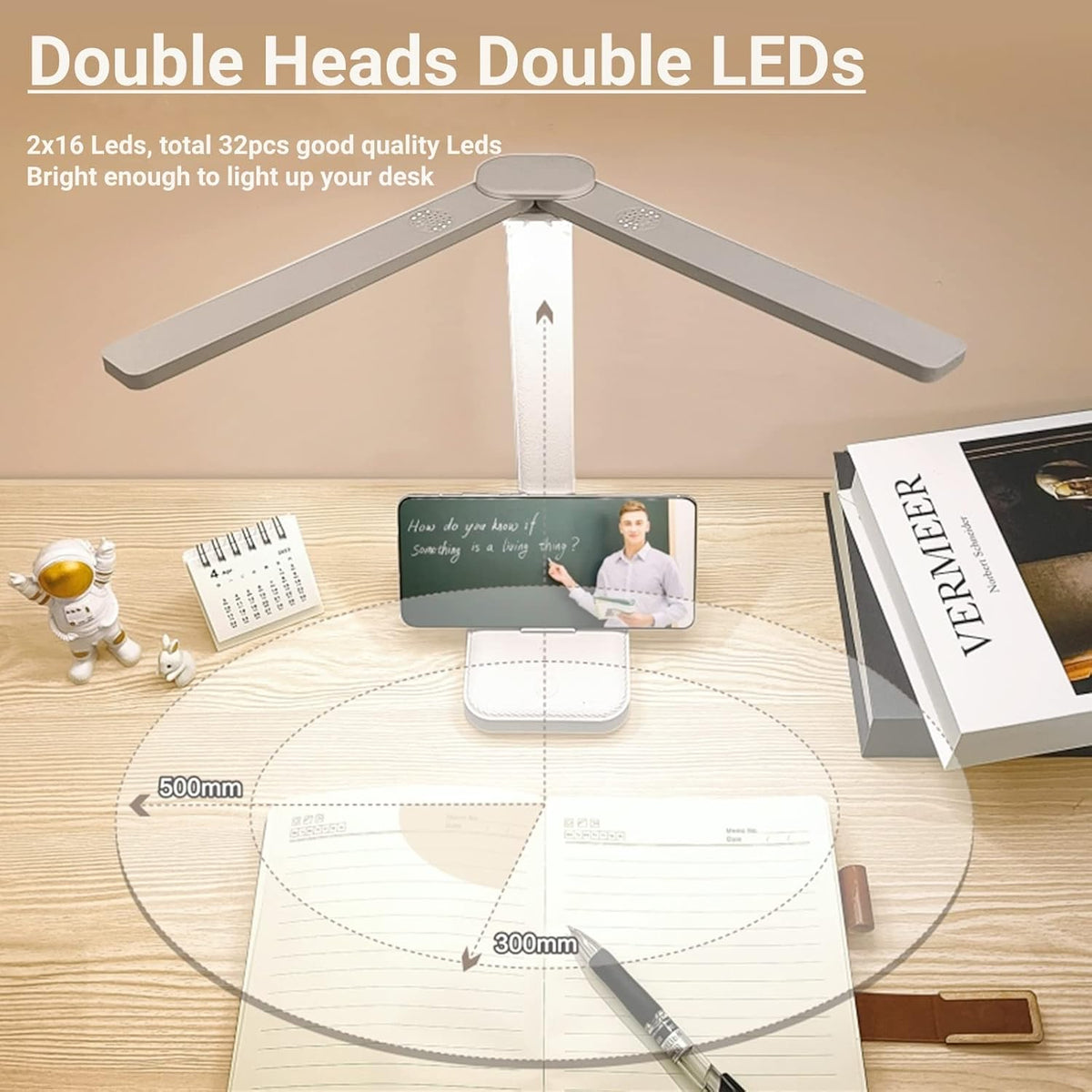 White LED Desk Lamp for Home Office – Portable Small Table Light with 3 Lighting Modes – Battery Operated & USB Rechargeable – Eye-Protection Reading Light for Kids, Studying, & Dormitory (White / Pink / Blue)