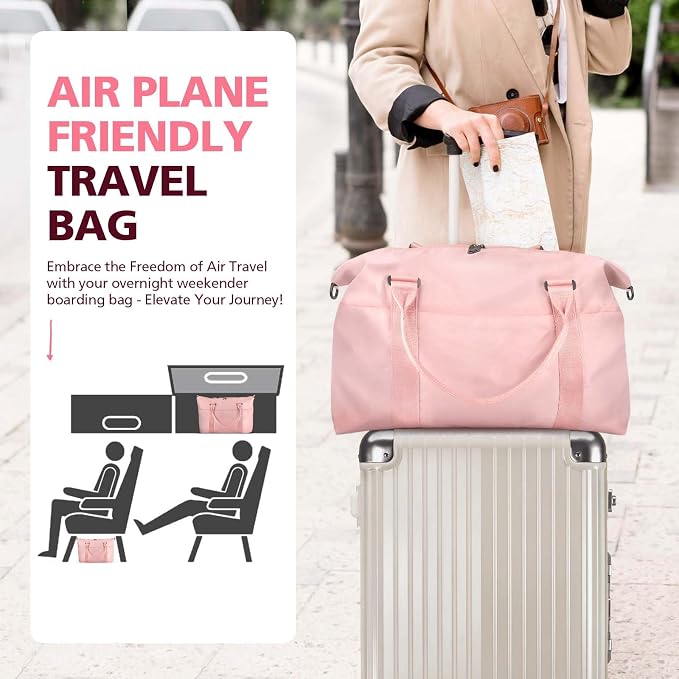 Women’s Travel Duffel Bag – Weekender Gym & Overnight Bag with Wet Pocket and Trolley Sleeve
