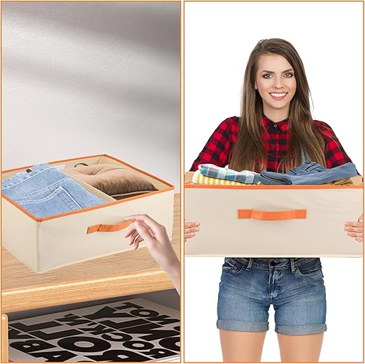 Large Foldable Storage Box with Divider – Closet Organizer Bin for Clothes, Blankets, Books & Bedding with Carry Handle