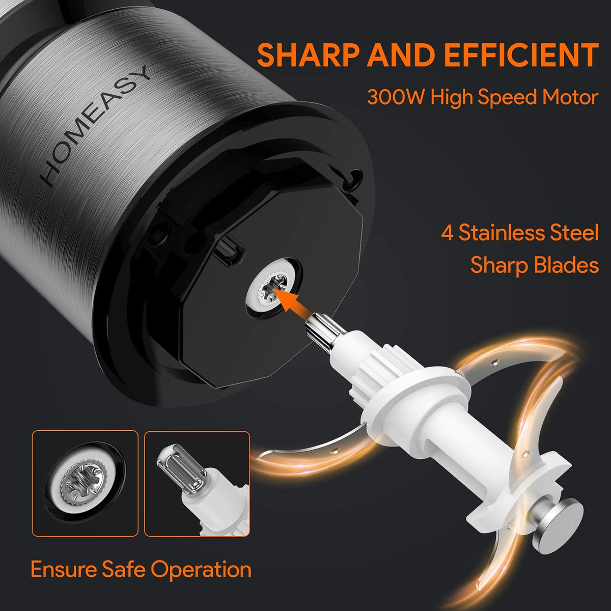 Homeasy 600ml Mini Electric Meat Grinder – 300W Stainless Steel Food Chopper with 4 Sharp Blades for Meat, Vegetables, Fruits, Nuts & Dips