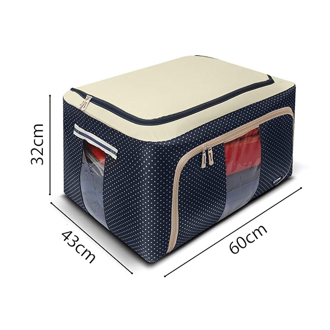 66L Foldable Clothes Storage Organizer Box with Transparent Window – Steel Frame Saree, Blanket & Wardrobe Storage Bag