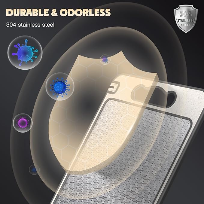 Planche à découper double face en acier inoxydable 304 – Résistante aux rayures avec bords en silicone antidérapants – Surface hygiénique pour la préparation culinaire