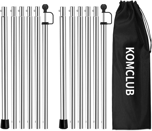 KOMCLUB Adjustable Tarp Poles 80.5" (10 Sections) | Stainless Steel Extendable Tent Poles for Camping & Outdoor Shelter