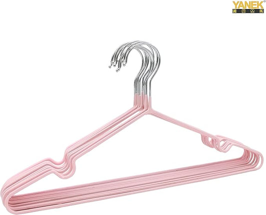 Metal Clothes Hangers Set (10Pack, Pink) – Anti-Slip Rubber Coated Steel Hangers for Shirts, Coats & Trousers | Space-Saving Closet Organizer