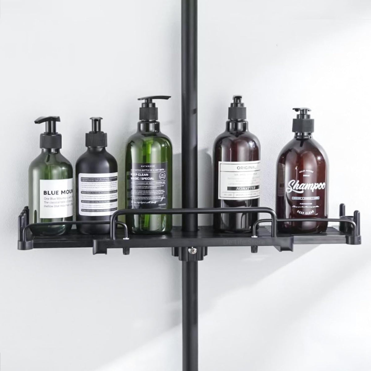 Wall-Mounted Shower Caddy – Over-The-Shower Shelf Organizer – Rustproof Floating Bathroom Hanger for Shampoo, Soap, and Grooming Essentials (Black/White)