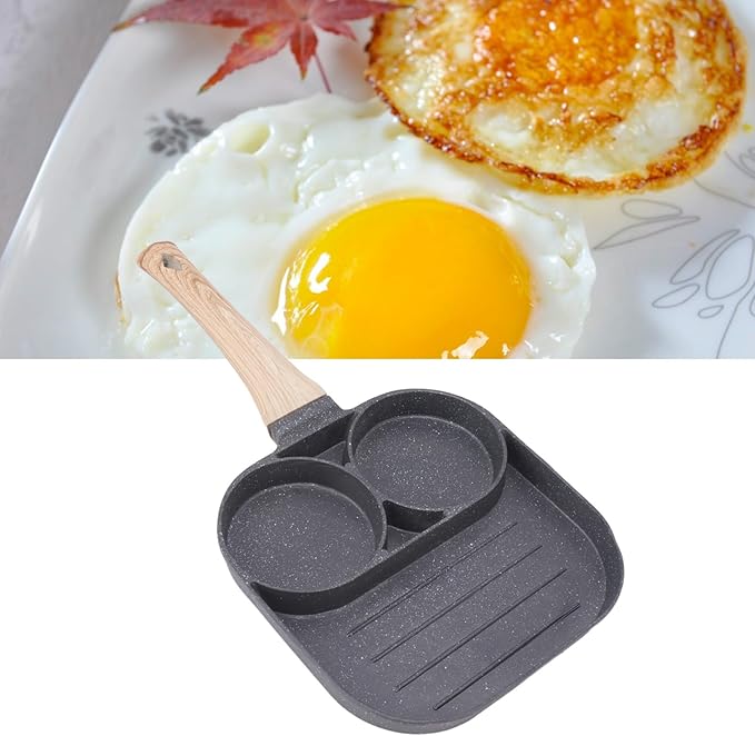 3-Hole Nonstick Omelette & Grill Pan – Thickened Breakfast Maker for Eggs, Steak, Burgers & More – Induction Compatible
