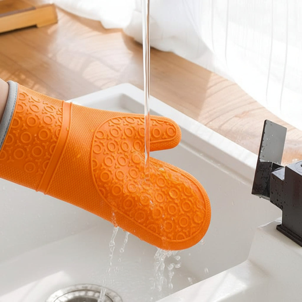 Gant de four en silicone résistant à la chaleur – Manique de cuisine thermique robuste avec doublure en coton rembourrée