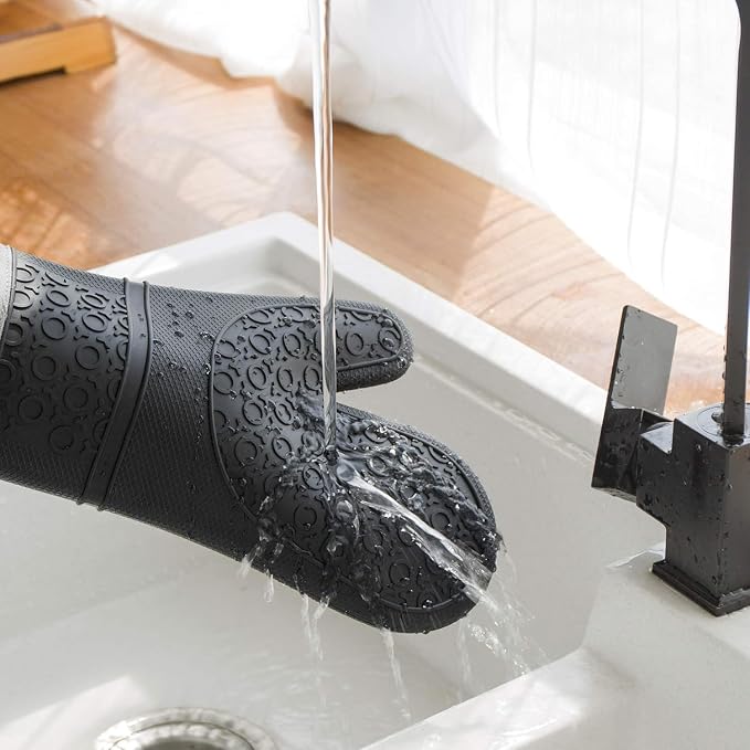 Gant de four en silicone résistant à la chaleur – Manique de cuisine thermique robuste avec doublure en coton rembourrée