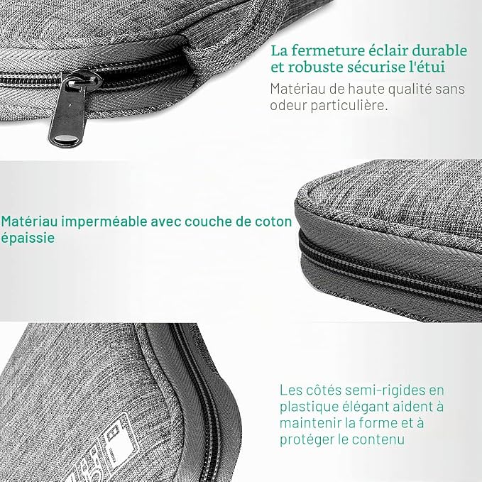 Trousse de voyage pour accessoires électroniques – Étui portable de rangement pour chargeurs, câbles USB, disques durs, batteries externes et gadgets (gris)