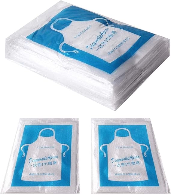 Lot de 25 tabliers transparents jetables – Polyéthylène imperméable pour la cuisine, la peinture et la vaisselle (58,4 x 94 cm)