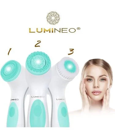 Lumineo Electric Facial Cleansing Brush with 3 Silicone Heads & Cleansing Gel – USB Rechargeable