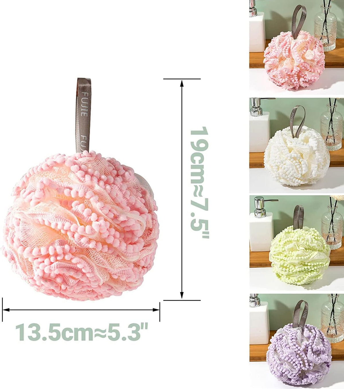 New Soft Foam Sponge Stick – Tennis-Style Long Handle Shower Flower – Ultra-Soft Skin Cleansing Bath Ball & Back Scrubber (White/Pink/Green/Purple)