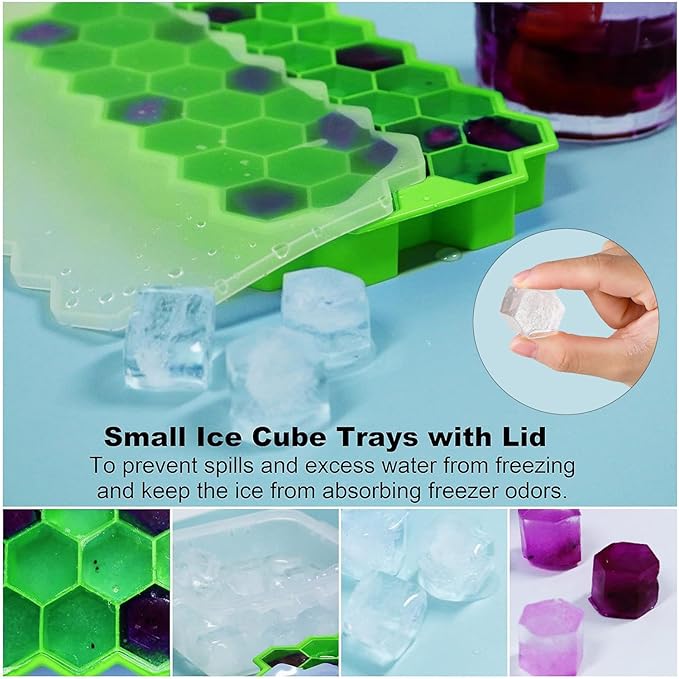Silicone Ice Cube Trays with Lid – Easy-Release Reusable Ice Makers for Freezer, Stackable Organizer Bins for Cocktails & Iced Coffee