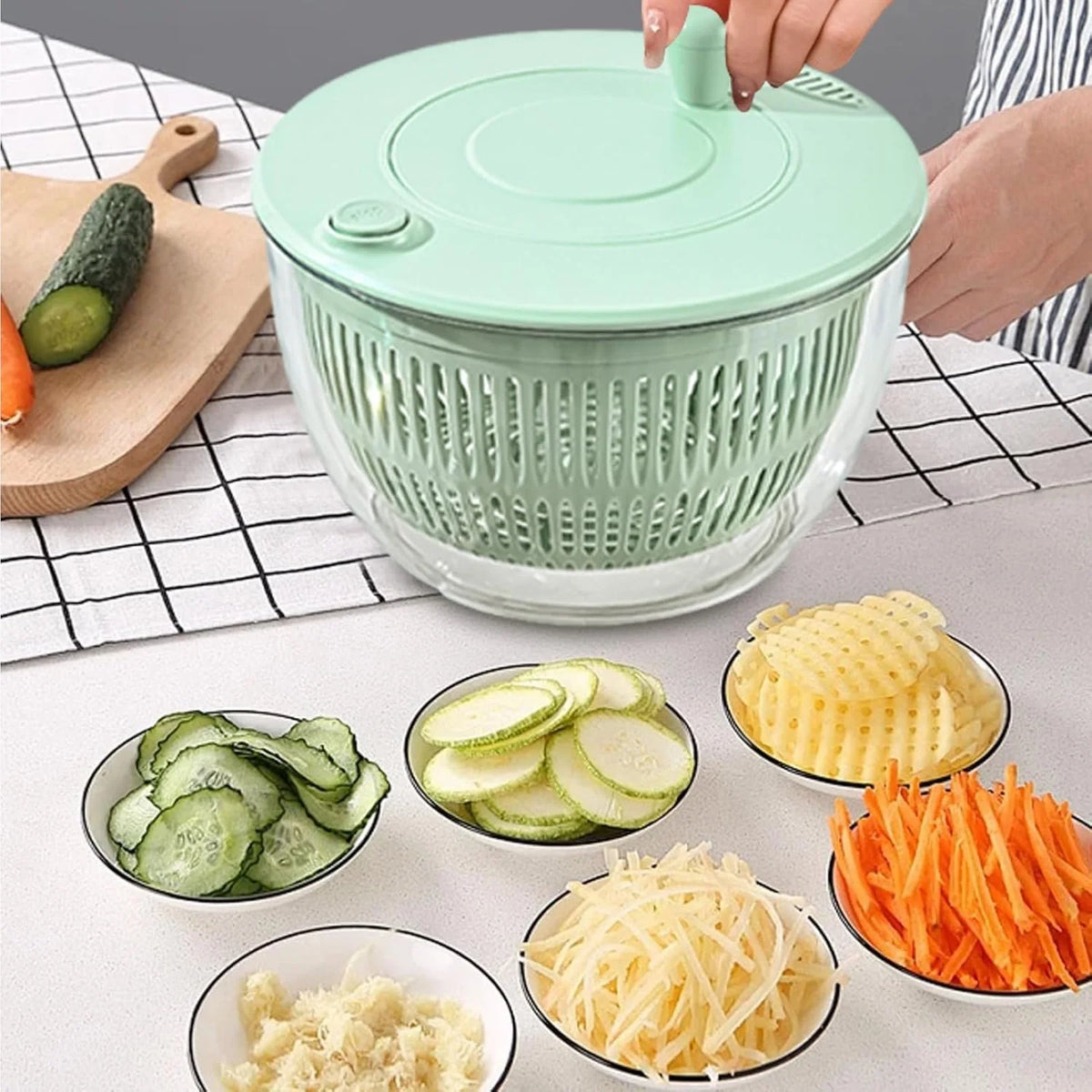 Essoreuse à salade manuelle et séchoir à légumes – Grande laveuse à fruits et légumes avec poignée rotative, passoire et saladier (23,5 cm)