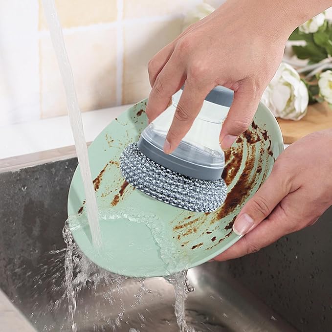 Dish Brush with Soap Dispenser – Ergonomic Palm Scrub Brush for Kitchen Dishes, Pots, Pans & Sink Cleaning