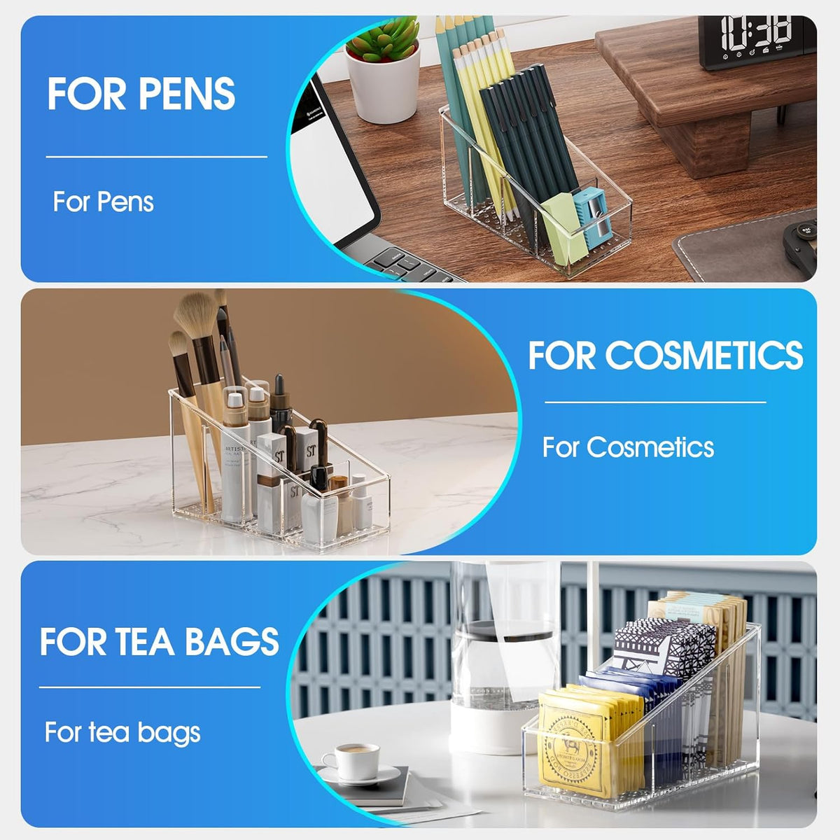 Clear Plastic Remote Control Holder and Desk Organizer with 4 Compartments for Home and Office Us