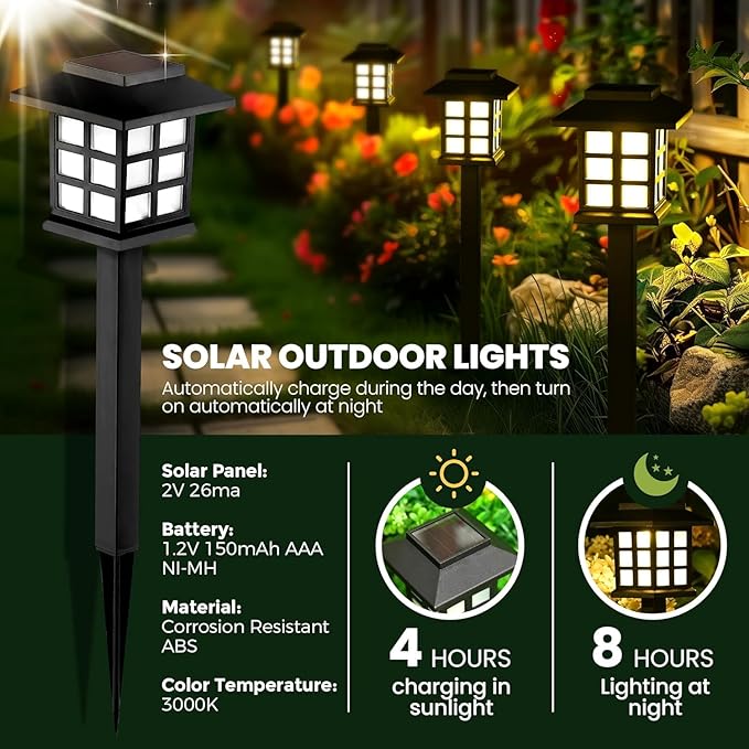 Lot de 2 Lampes Solaires de Jardin – Éclairage Paysager Étanche pour Jardin, Cour et Allée – Lumières Solaires Extérieures pour Chemin et Décoration de Patio (RGB/Blanc/Chaud)