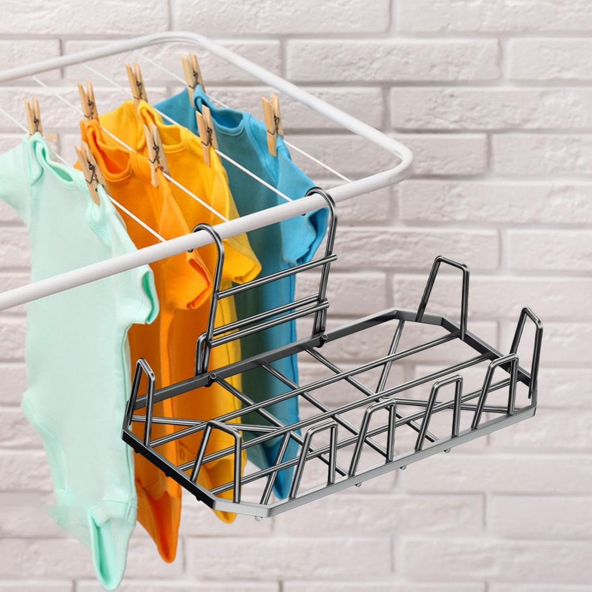 Séchoir de balcon multifonctionnel – Support de rangement minimaliste portable pour chaussures et vêtements, à suspendre sur rail ou rebord de fenêtre, intérieur/extérieur
