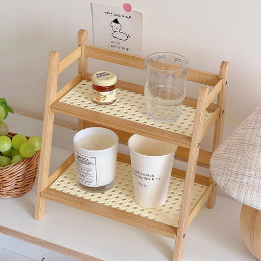 2-Tier Bamboo Countertop Organizer – Multipurpose Coffee Cup Holder and Storage Shelf for Kitchen, Bathroom, and Dressing Table