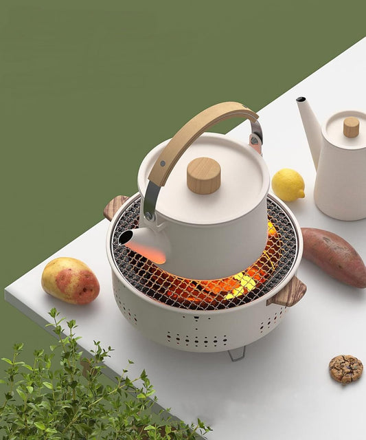 Portable Korean Charcoal BBQ Stove – Stainless Steel Split-Design Round Grill – Non-Stick Outdoor Camping Barbecue Rack for Tabletop Grilling