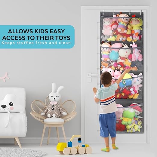 Over-the-Door Toy Storage Hanging Bag – Mesh Net Organizer for Stuffed Animals & Plushies – Vertical Hammock-Style Display for Nursery & Playroom