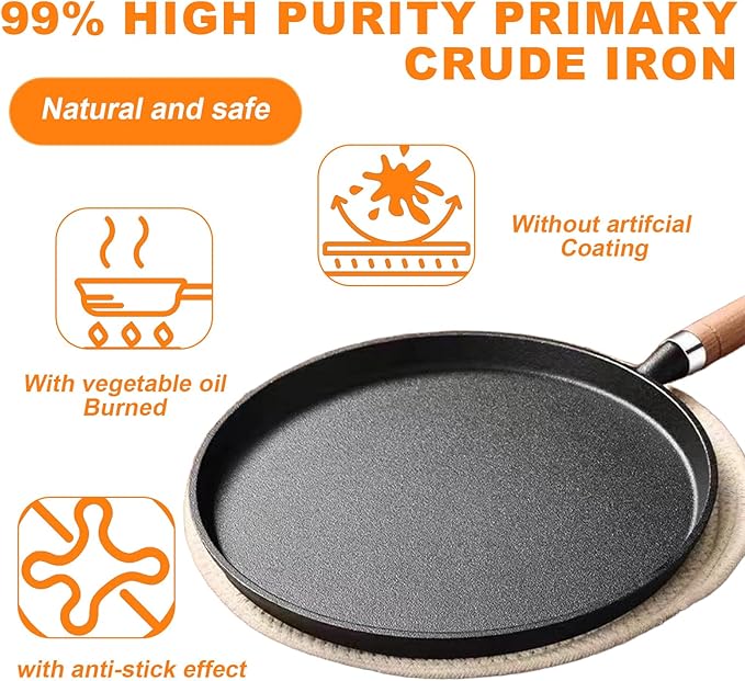 Poêle à frire en fonte et crêpière | Poêle à œufs et à crêpes antiadhésive sans revêtement | Poêle à steak pour cuisinière à gaz et à induction