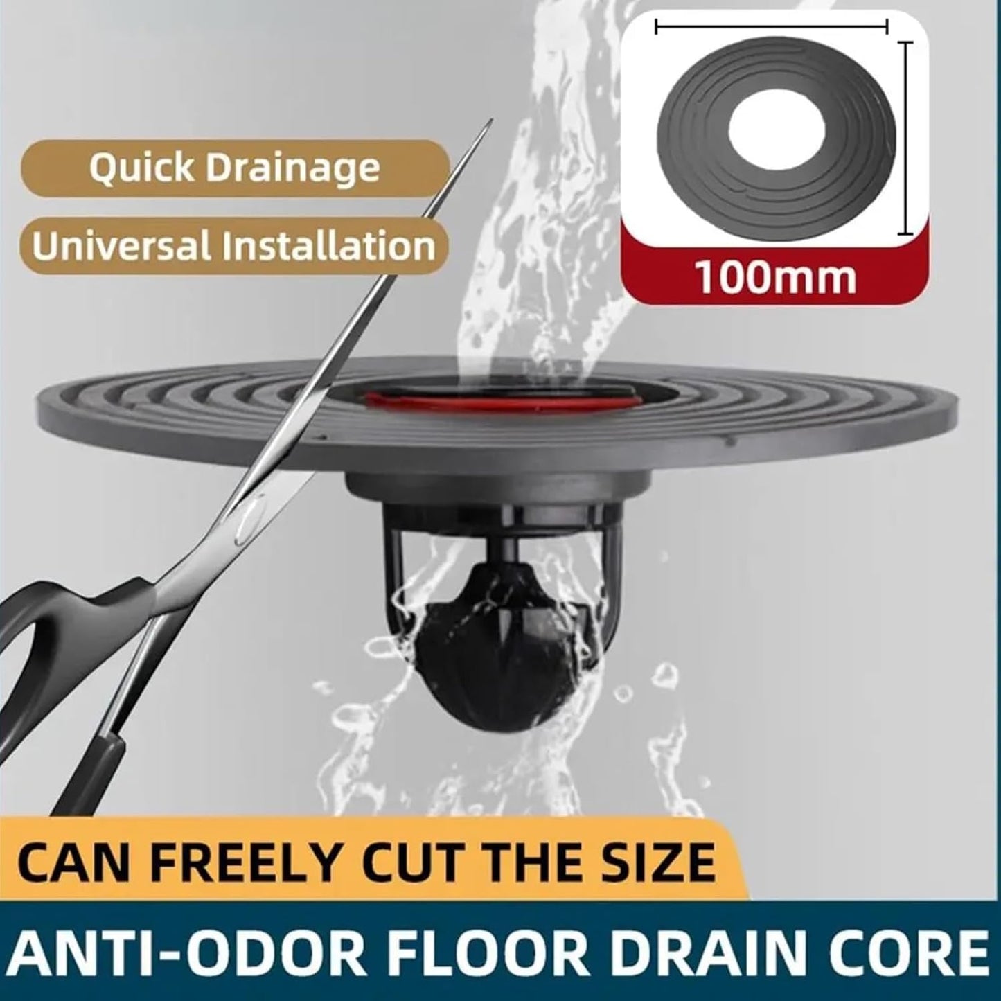 138mm Large Size Floor Drain Core – Universal Cut-to-Fit Sewer Cover – Anti-Odor & Insect-Proof Bathroom Drainage Core – Quick Flow Backflow Preventer (Black/Gray)