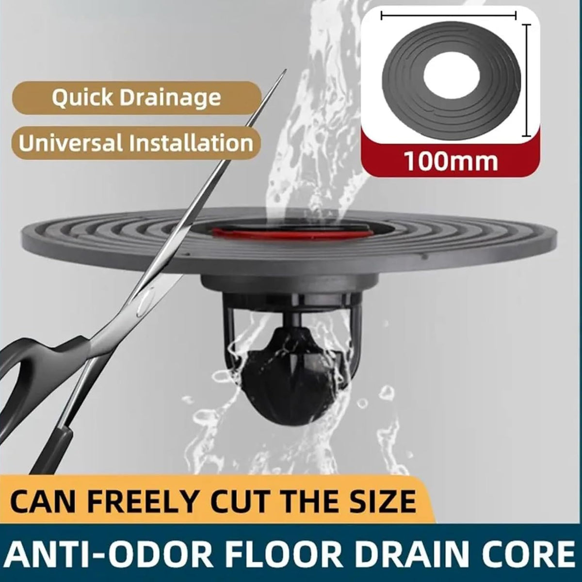 138mm Large Size Floor Drain Core – Universal Cut-to-Fit Sewer Cover – Anti-Odor & Insect-Proof Bathroom Drainage Core – Quick Flow Backflow Preventer (Black/Gray)