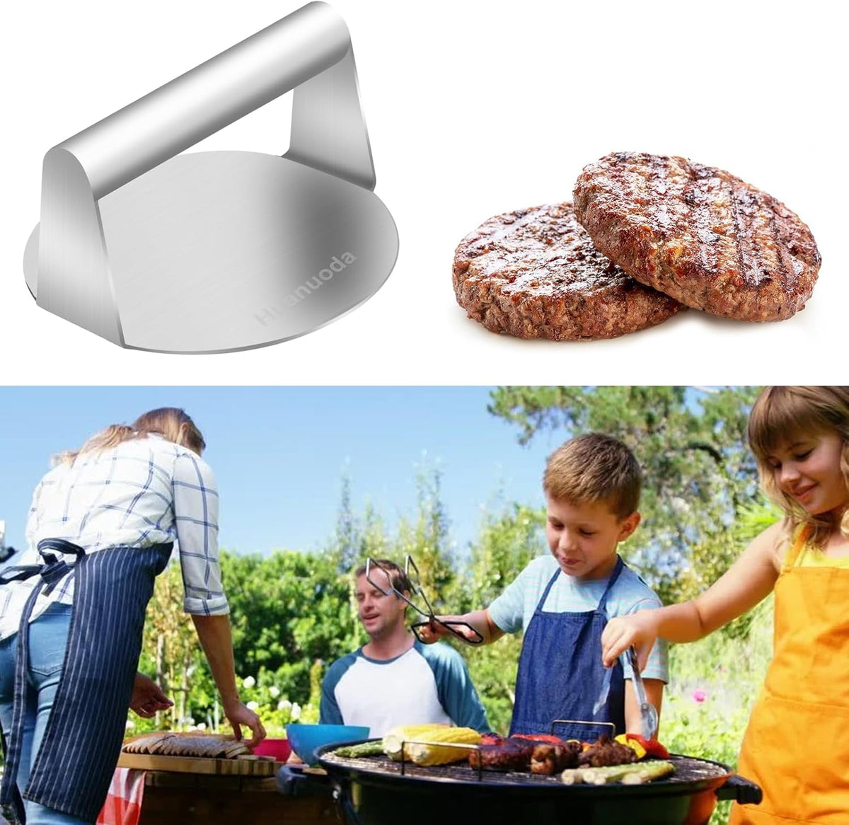 Presse à Burger en Acier Inoxydable – Presse à Viande Circulaire Robuste pour Hamburgers et Grillades