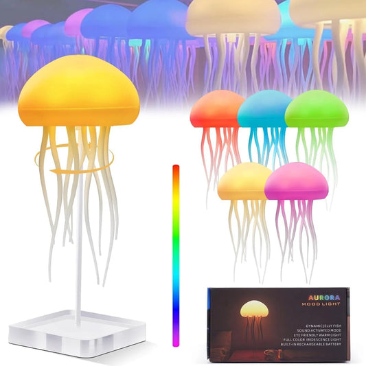 Cute Jellyfish Night Light – RGB Color Changing Rechargeable LED Bedside Lamp with Voice Control, Touch Sensor & Type-C Charging