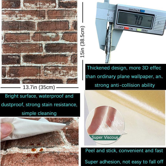 (38cmX35cm) 1 PIECE Self-Adhesive 3D Foam Wall Sticker – Waterproof Peel and Stick Brick Wallpaper – Faux Brick Wall Panels for Interior Home Decoration