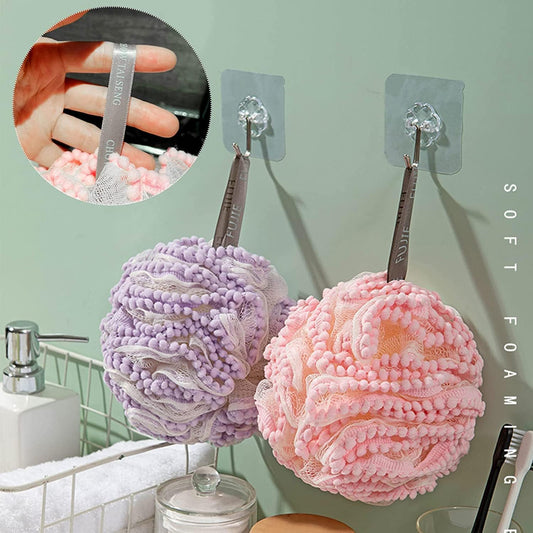 New Soft Foam Sponge Stick – Tennis-Style Long Handle Shower Flower – Ultra-Soft Skin Cleansing Bath Ball & Back Scrubber (White/Pink/Green/Purple)