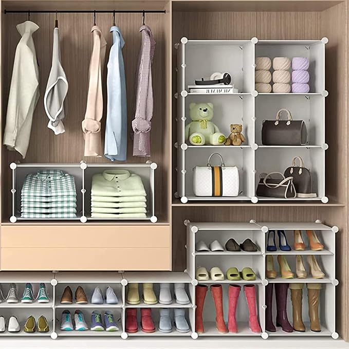 YIHATA 2 x 8-Tier Shoe Rack for Up to 32 Pairs – Dustproof White Shoe Storage Cabinet for Hallway, Bedroom & Entryway