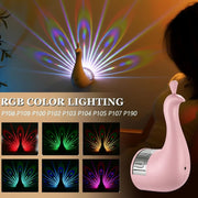 Veilleuse de projection LED Paon rose – Lampe murale rechargeable USB avec télécommande, éclairage ambiant multicolore et minuterie