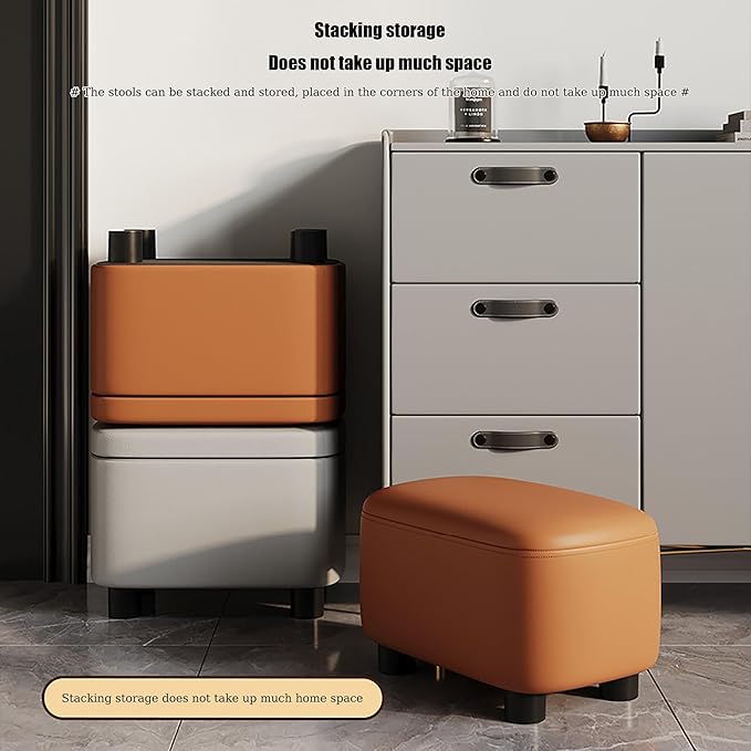 Modern Minimalist Storage Ottoman – Small Entryway Shoe-Changing Stool – Round Sofa Footrest & Bedroom Storage Chest (Orange/Gray)