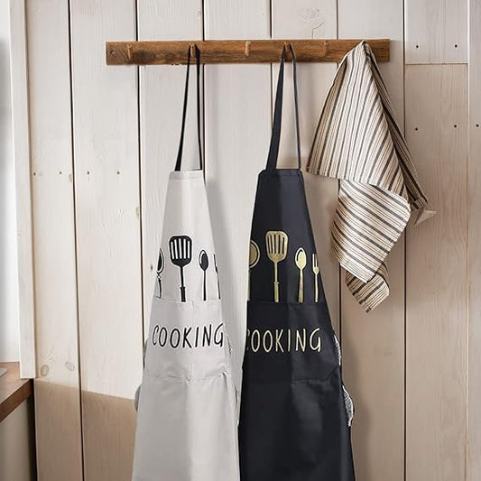 Waterproof & Oilproof Kitchen Apron with Hand-Wipe Side Towels – Universal Sleeveless Work Apron for Home Cooking and Cleaning
