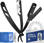 Rasoir de barbier professionnel coupe-choux – Rasoir pliant classique à bord droit – Comprend 10 lames de rechange premium en acier inoxydable – Outil de barbier de qualité professionnelle